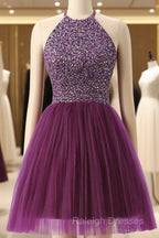 Halter Sleeveless Short Purple Homecoming Dresses Prom Dresses