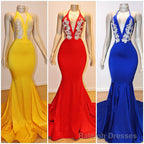 Halter V Neck Appliques Mermaid Long Eveing Gown