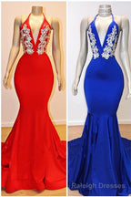 Halter V Neck Appliques Mermaid Long Eveing Gown