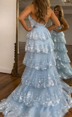 Halter V-Neck Appliques Ruffles Long Prom Dresses