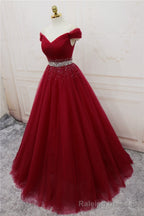 Handmade A-line Prom Dress , Off Shoulder Wine Red Party Dress