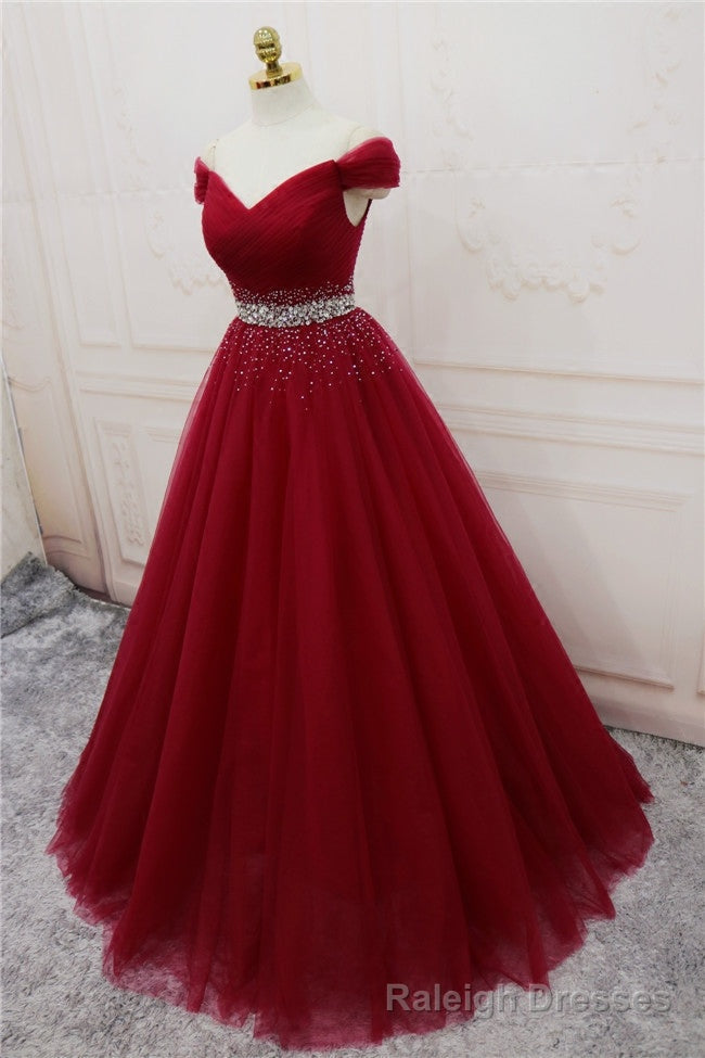 Handmade A Line Prom Dress , Off Shoulder Wine Red Prom Dress Secondary image