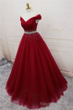 Handmade A Line Prom Dress , Off Shoulder Wine Red Prom Dress