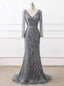 Heavy Beading Handmade Mermaid Long Sleeve Sexy V Neck Prom Prom Gowns