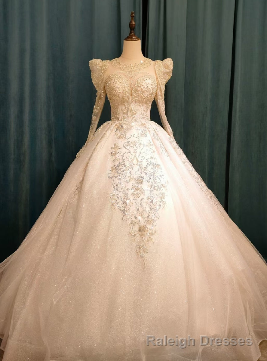 Heavy Beading Long Sleeve Beading Pearls Wedding Dress Main image