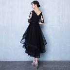 High Low Black V-Neckline Short Sleeves Homecoming Dresses Black Prom Dresses
