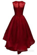 High-Low Burgundy Organza Homecoming Dress Beading