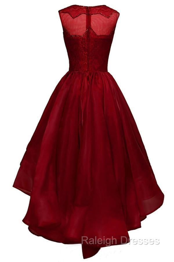 High-Low Burgundy Organza Homecoming Dress Beading