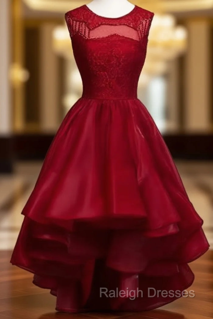 High-Low Burgundy Organza Homecoming Dress Beading