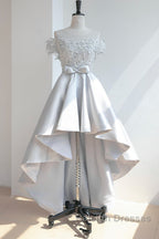 High Low Off Shoulder Gray Lace Prom Dresses Off the Shoulder Gray Homecoming Dresses Gray Lace Prom Dresses
