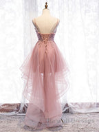 High Low Pink Lace Prom Dress Pink High Low Prom Graduation Homecoming Dress
