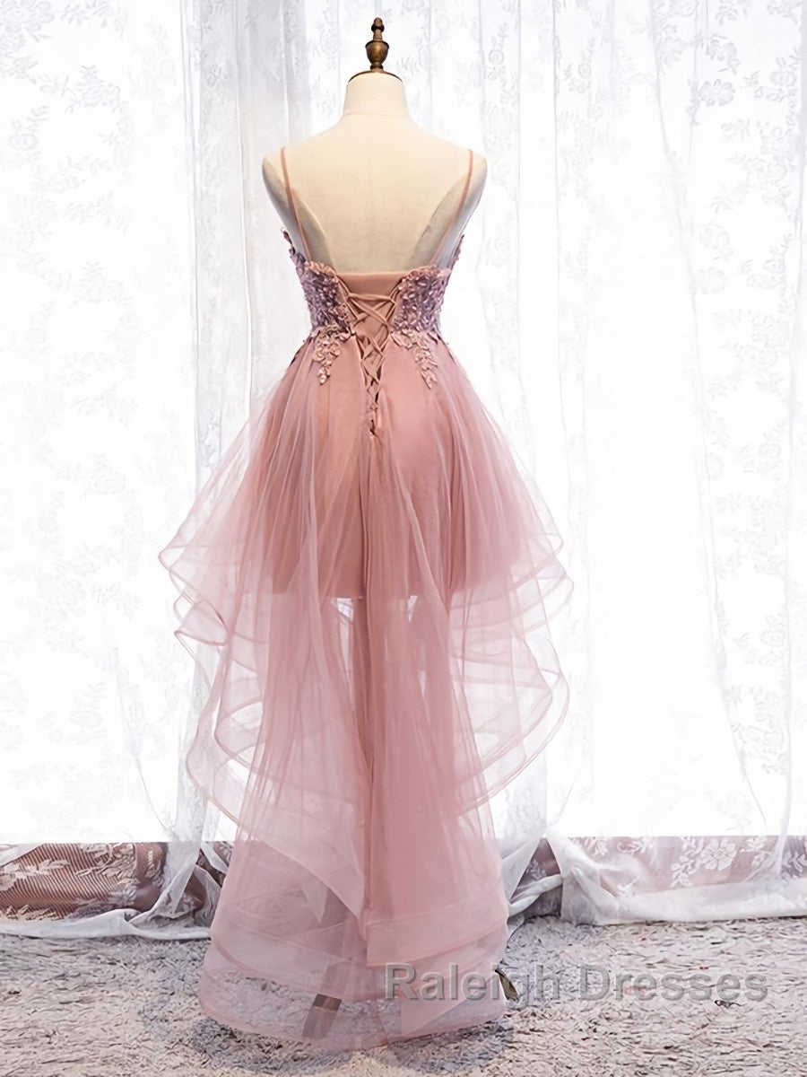High Low Pink Lace Prom Dress Pink High Low Prom Graduation Homecoming Dress