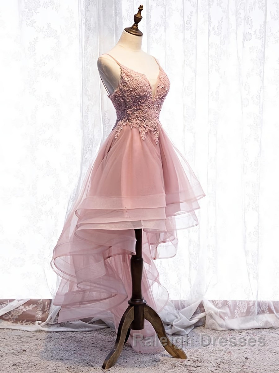 High Low Pink Lace Prom Dress Pink High Low Prom Graduation Homecoming Dress