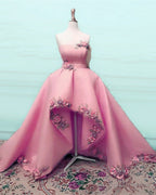 High Low Prom Dresses Organza Ruffles 3D Flowers Sweetheart