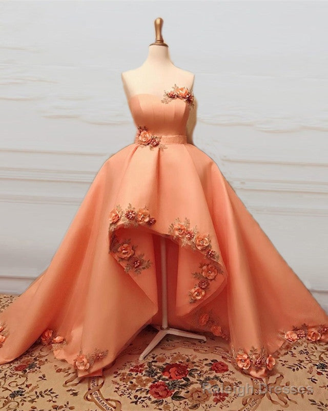 High Low Prom Dresses Organza Ruffles 3D Flowers Sweetheart Main image