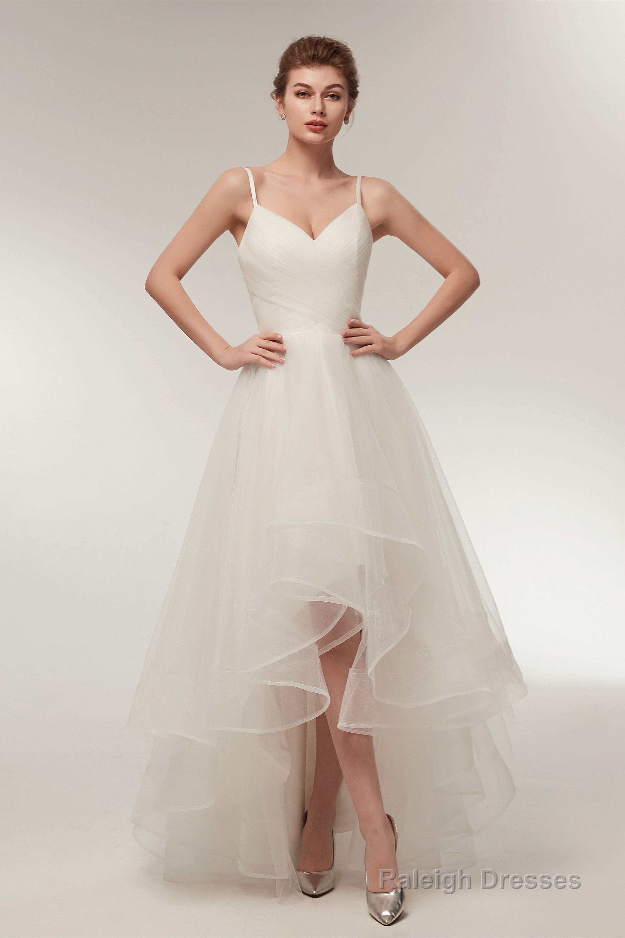 High Low Spaghetti Straps Minimalist Design Wedding Dresses Main image