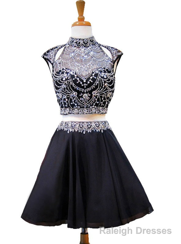 High Neck Beaded Crystals Backless Chiffon Homecoming Dress Main image