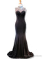 High Neck Beaded Crystals Floor Length Black Mermaid Prom Dress