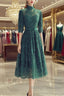 High Neck Half Sleeves Green Lace Prom Dresses Green Lace Prom Graduation Homecoming Dresses