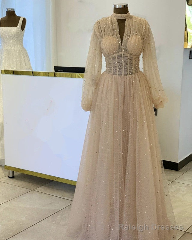 High Neck Long Sleeves Tulle Dresses With Pearl Beaded Main image