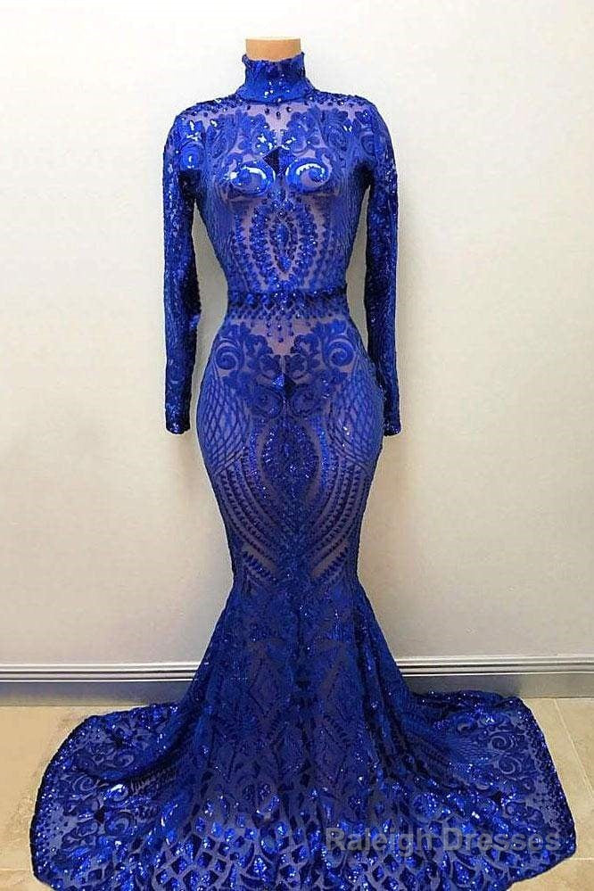 High Neck Long Sleevess Crystal Beading Appliques Mermaid Prom Gown Main image