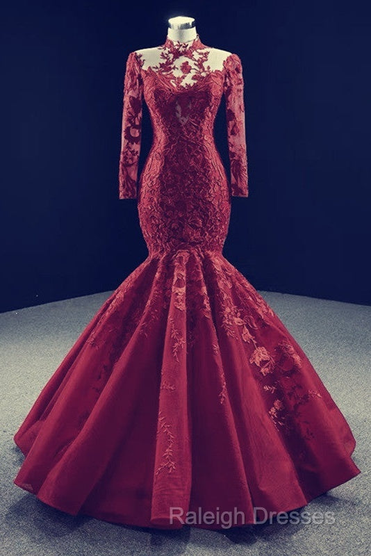 High Neck Mermaid Prom Dress Lace Sleeves Secondary image