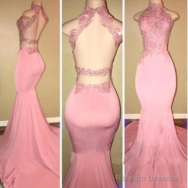High-Neck Mermaid Long Pink Prom Dresses Main image