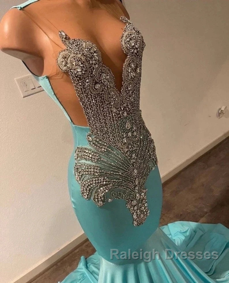 High Neck Mermaid Mint Green Satin Prom Dresses Secondary image