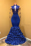 High Neck Mermaid Prom Dress, Flowers Prom Prom Gown