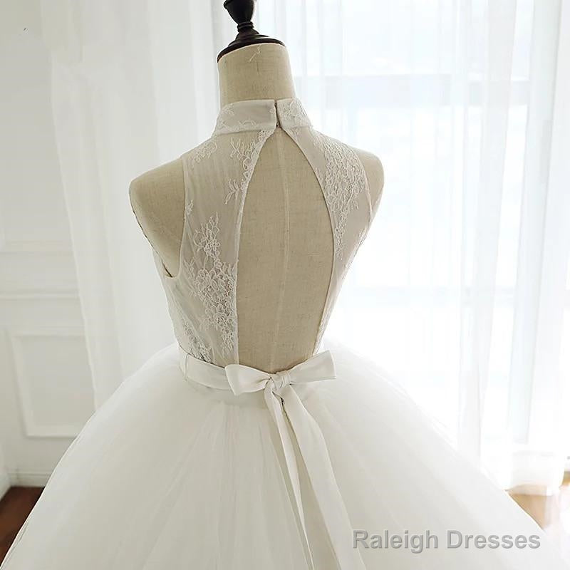 High Neck Open Back Tulle Ball Gown Wedding Dresses