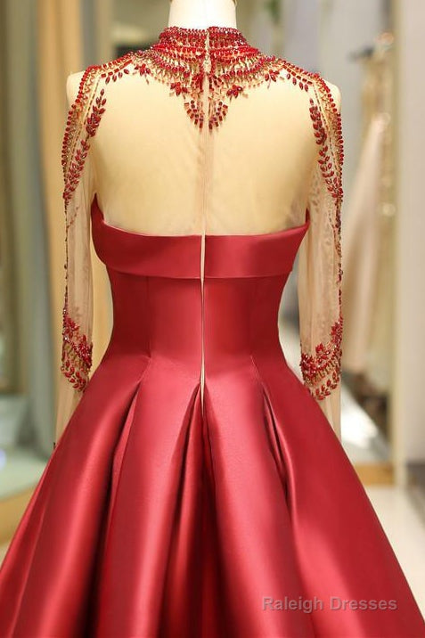 High Neck Red Illusion Sleeves Floor Length Prom Gown Secondary image
