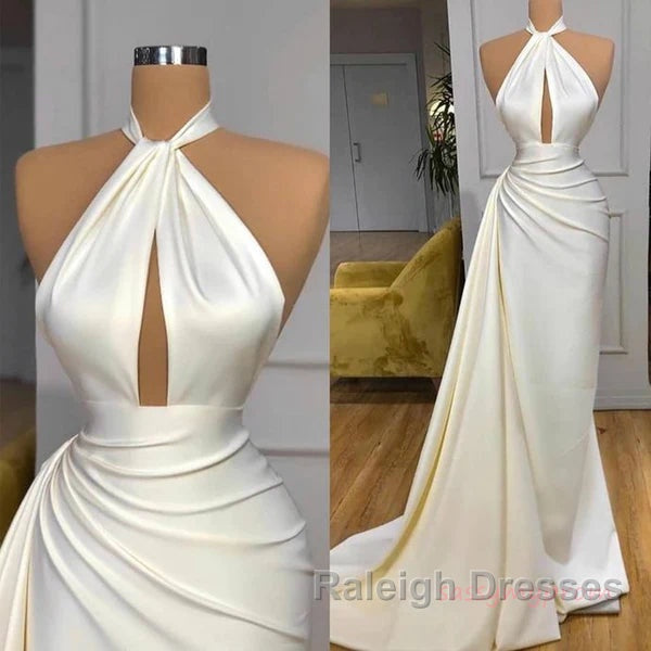 High Neck Satin Ivory Keyhole Ruched Prom Dress Secondary image