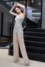 High Neck See-through Jumpsuit Sleeveless Prom Wear