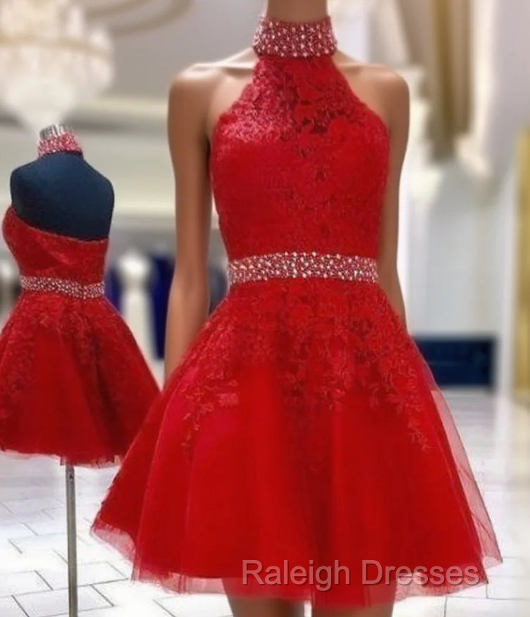 High Neck Short Red Homecoming Dress
