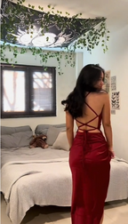 High Quality Burgundy Satin Prom Dress Long Prom Gowns