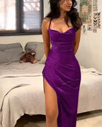 High Quality Burgundy Satin Prom Dress Long Prom Gowns