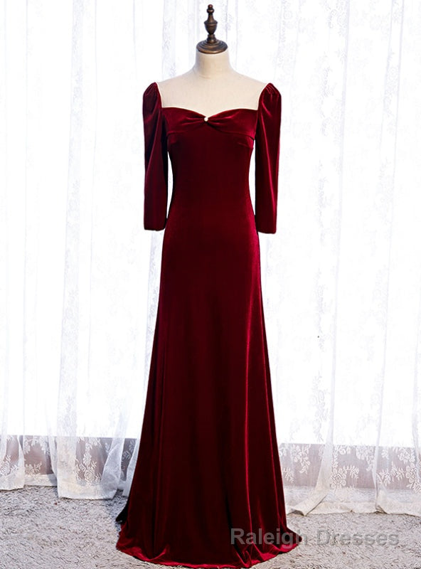 High quality Burgundy Velvet Long Sleeve Prom Dress Main image