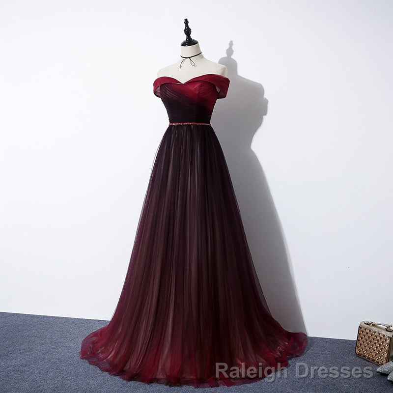 High Quality Gradient Dark Red Sweetheart Long Prom Dress, Tulle Prom Dress