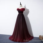 High Quality Gradient Dark Red Sweetheart Long Prom Dress, Tulle Evening Dress