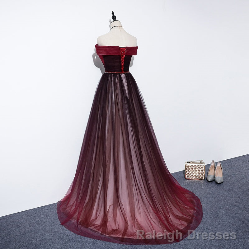 High Quality Gradient Dark Red Sweetheart Long Prom Dress, Tulle Prom Dress Main image
