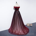 High Quality Gradient Dark Red Sweetheart Long Prom Dress, Tulle Prom Dress