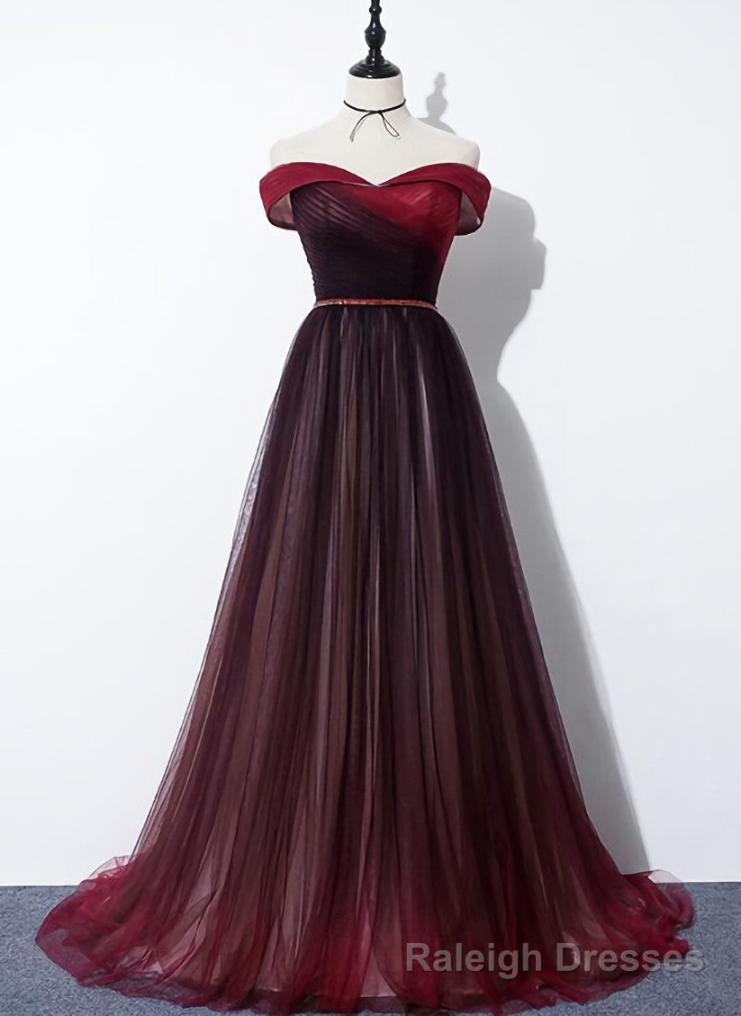 High Quality Gradient Dark Red Sweetheart Long Prom Dress, Tulle Evening Dress
