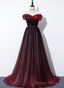 High Quality Gradient Dark Red Sweetheart Long Prom Dress, Tulle Evening Dress