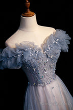 High Quality Tulle Long Prom Dress with Beaded, A Line Prom Prom Dress