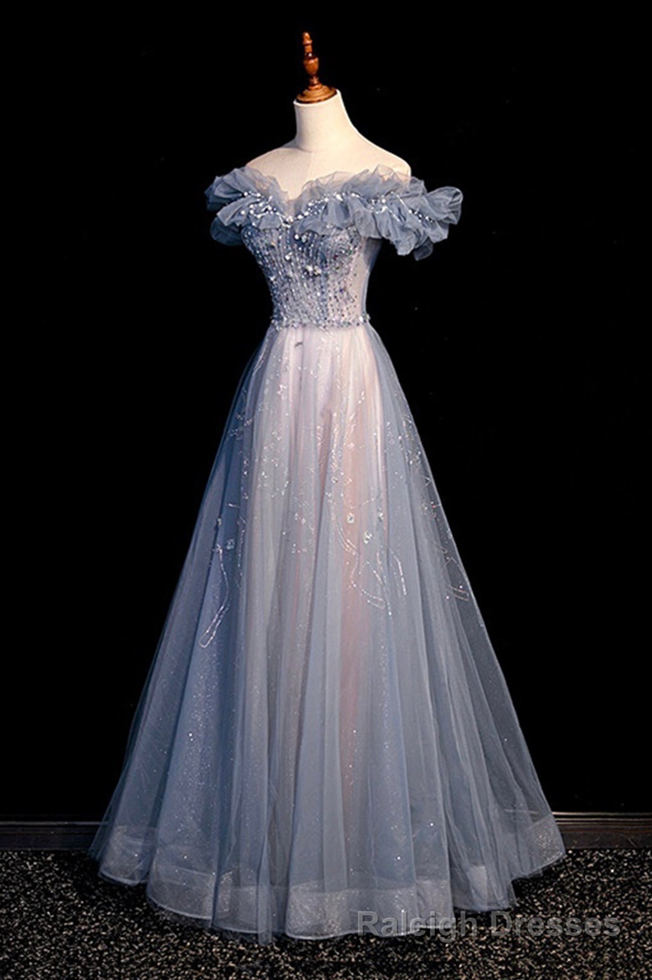 High Quality Tulle Long Prom Dress with Beaded, A-Line Evening Party Dress Main image