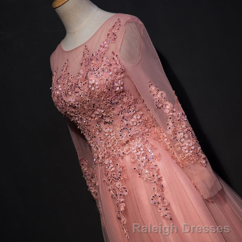 High Quality Tulle Prom Dress with Lace Applique, Long Prom Gowns