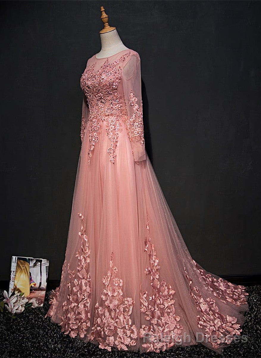 High Quality Tulle Prom Dress with Lace Applique, Long Prom Gowns Secondary image