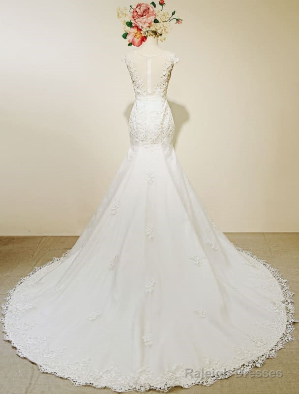 High Qulity Lace Mermaid Wedding Dress Illusion Chaple Train Ivory Beading Bridal Gown Secondary image