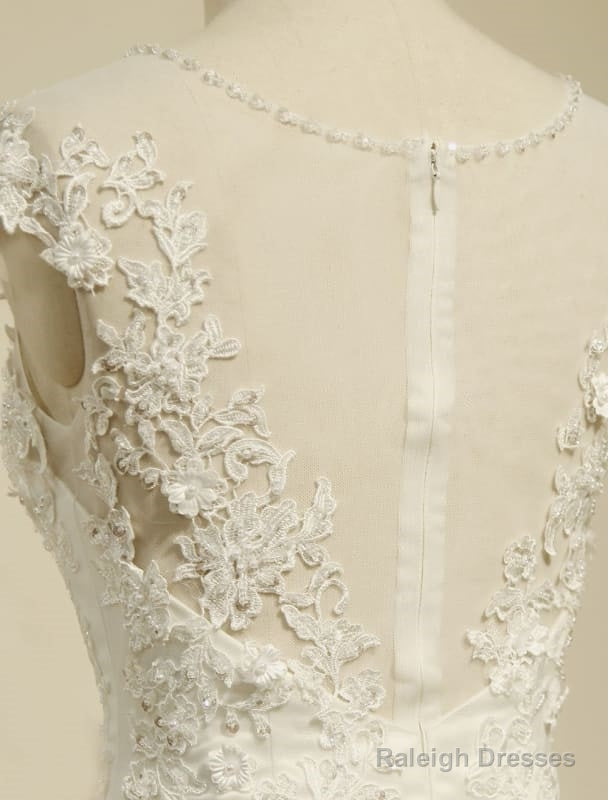 High Qulity Lace Mermaid Wedding Dresses Illusion Chaple Train Ivory Beading Bridal Gowns