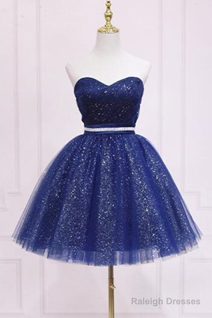 Homecoming Dresses With Belt Sparkly Blue Prom Dresses